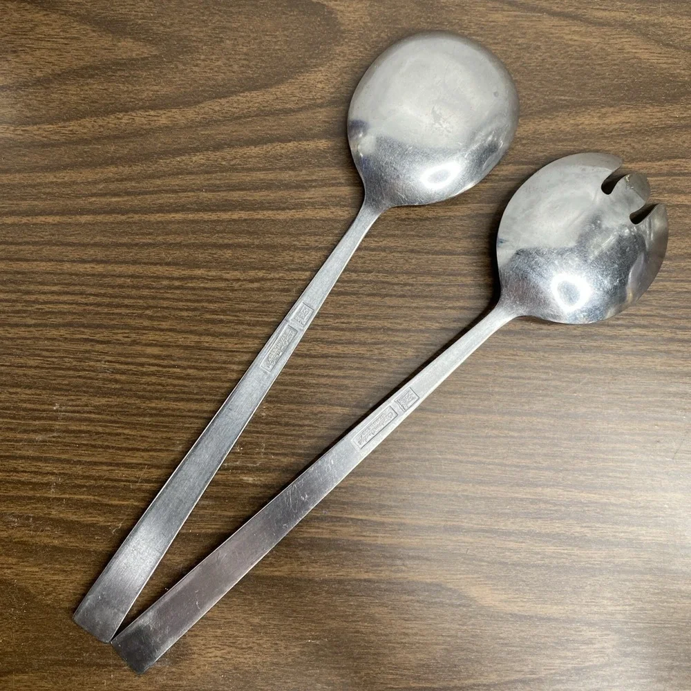 VTG MCM Salad Serving Set Stainless Steel Japan Custom Designs 10.5